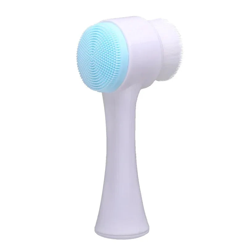 3D Dual-Sided Silicone Facial Cleansing Brush with Gentle Bristles for Exfoliation and Manual Massage