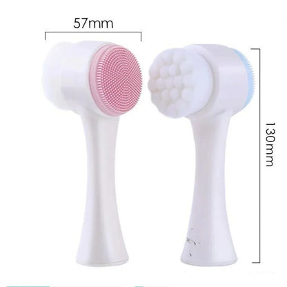 3D Dual-Sided Silicone Facial Cleansing Brush with Gentle Bristles for Exfoliation and Manual Massage