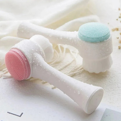 3D Dual-Sided Silicone Facial Cleansing Brush with Gentle Bristles for Exfoliation and Manual Massage