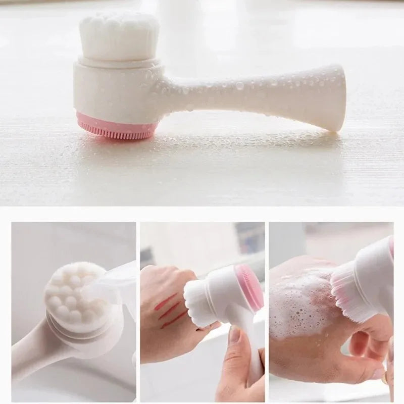 3D Dual-Sided Silicone Facial Cleansing Brush with Gentle Bristles for Exfoliation and Manual Massage