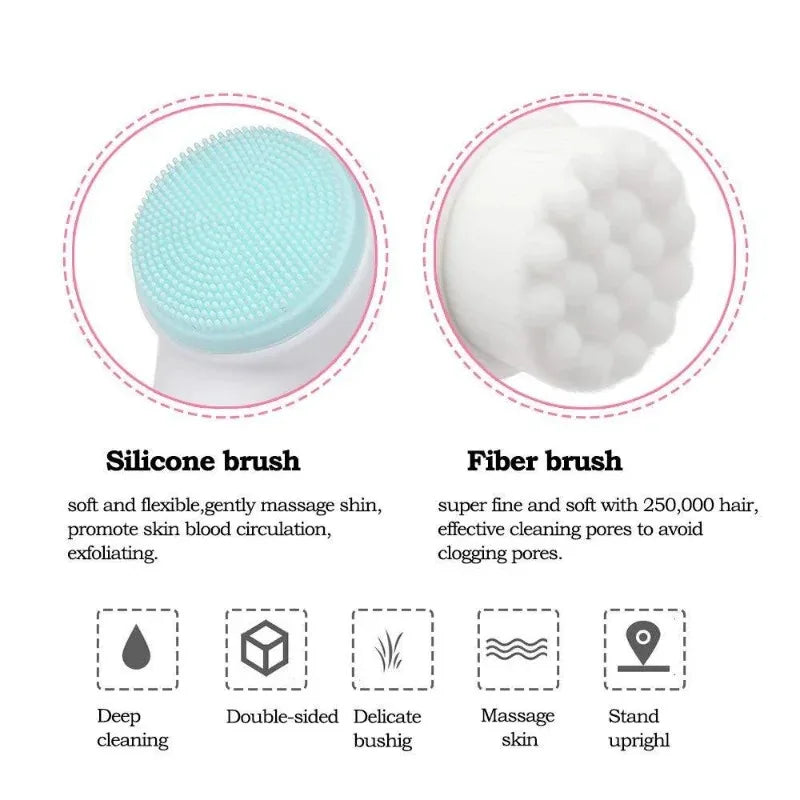 3D Dual-Sided Silicone Facial Cleansing Brush with Gentle Bristles for Exfoliation and Manual Massage