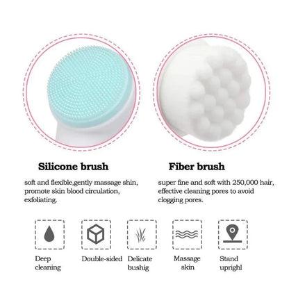 3D Dual-Sided Silicone Facial Cleansing Brush with Gentle Bristles for Exfoliation and Manual Massage
